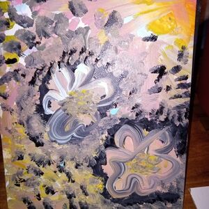 Abstract Floral Canvas Art in Black, Yellow, and Cream